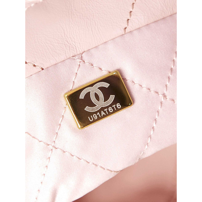 Ch*el 22 mini handbang shiny calfskin & gold-tone metal pale nude pink
