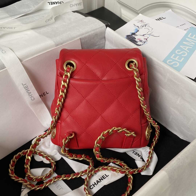 Ch*el small backpack calfskin & gold-tone metal red
