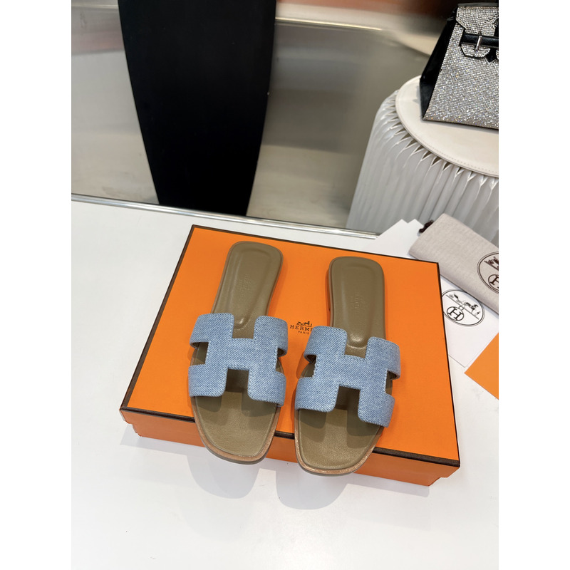 H**mes oran cloth sandal green and light blue