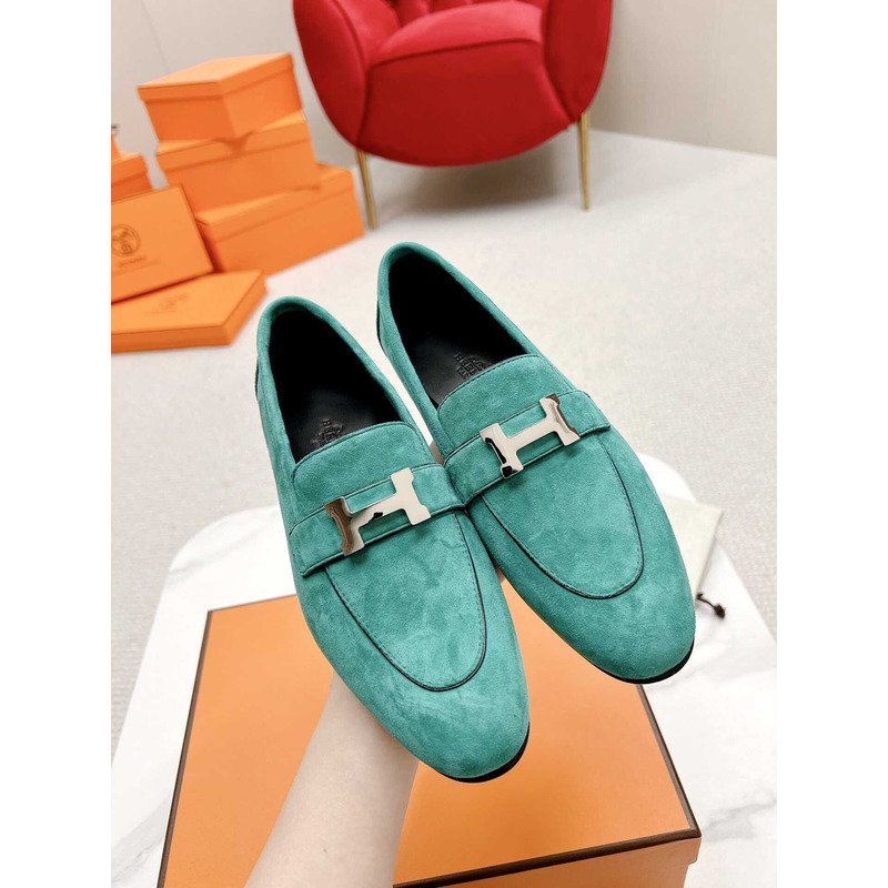 H**mes paris loafers in lake blue velvet