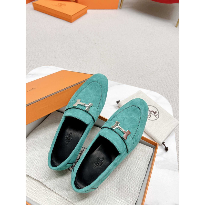 H**mes paris loafers in lake blue velvet