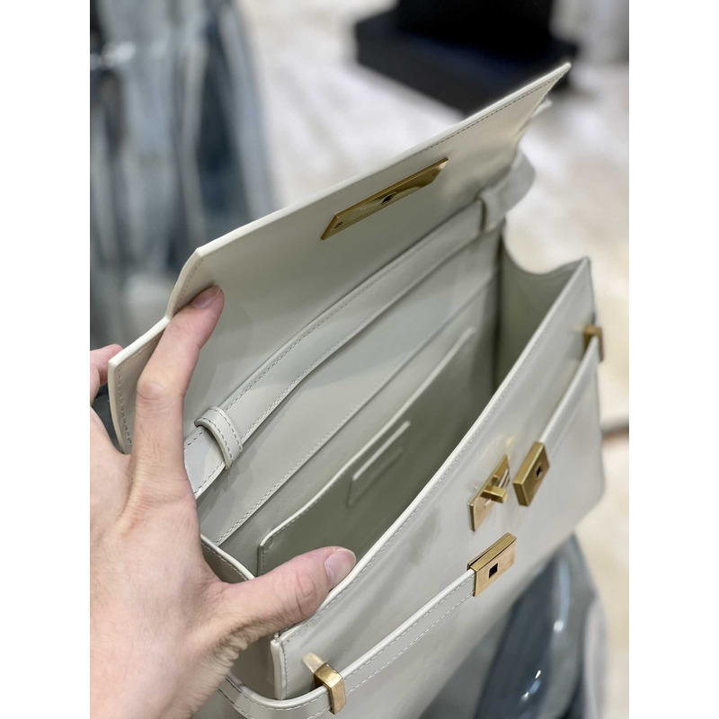 Saint Laurent Manhattan Leather Shoulder Bag White