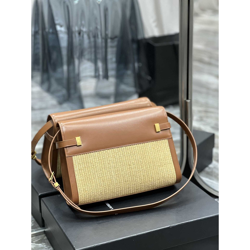 Saint Laurent Manhattan Leather Shoulder Bag Brown And Beige