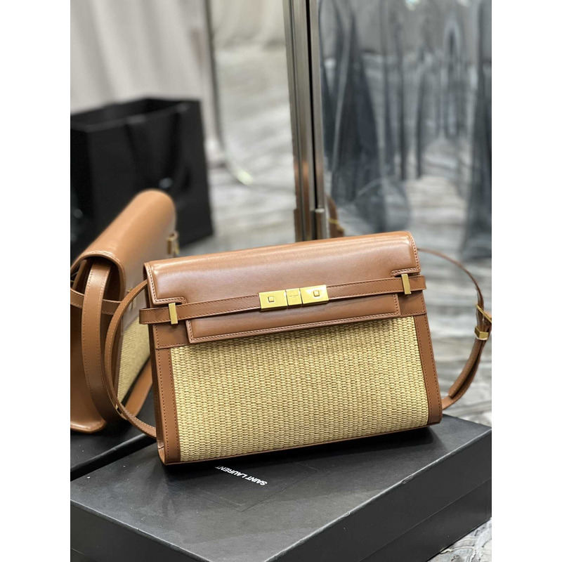 Saint Laurent Manhattan Leather Shoulder Bag Brown And Beige