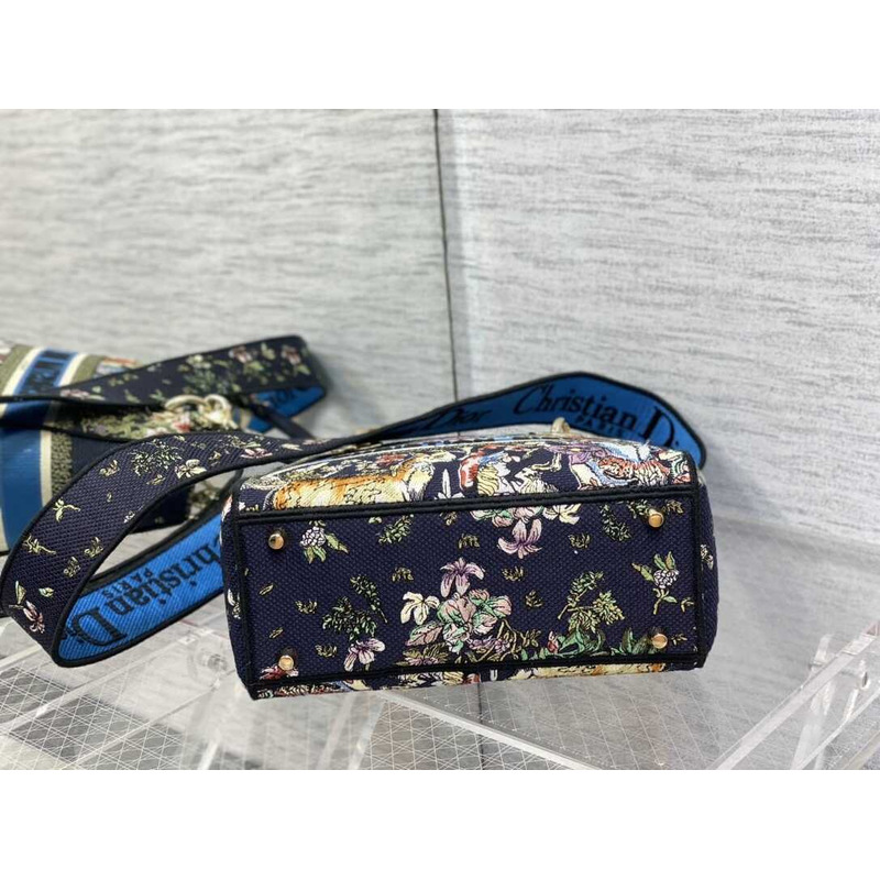 D*or medium lady d-lite bag embroidery black multicolor