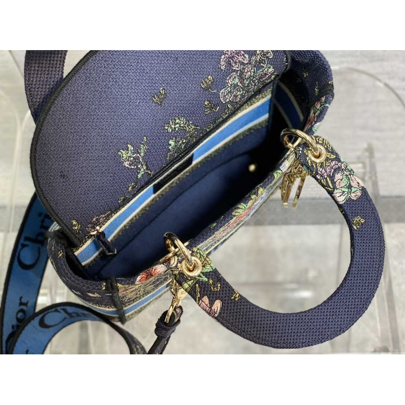 D*or medium lady d-lite bag embroidery black multicolor