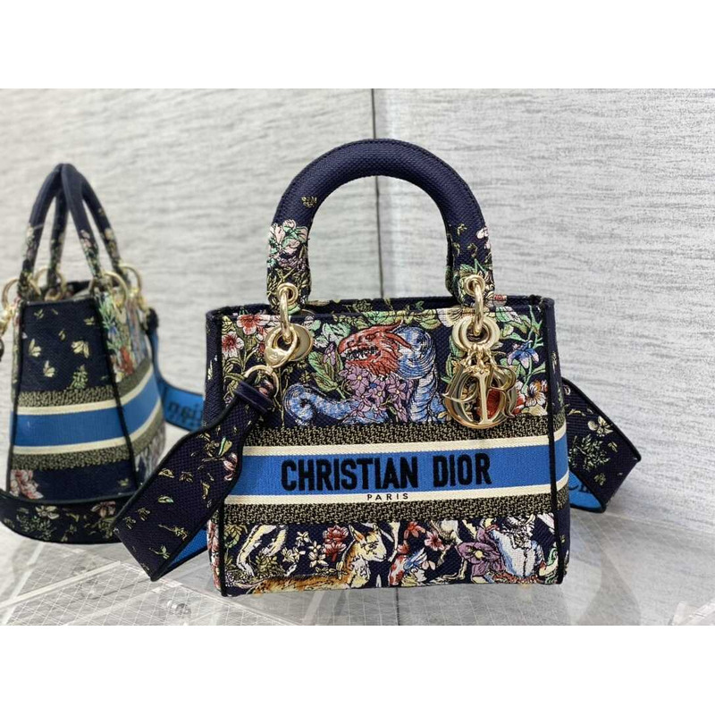 D*or medium lady d-lite bag embroidery black multicolor