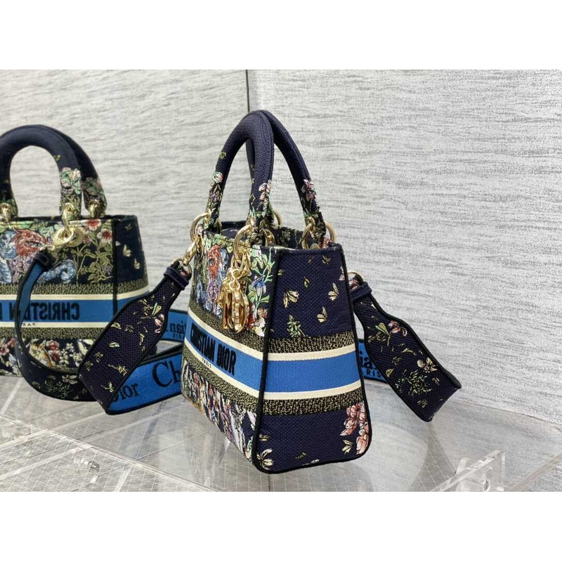D*or medium lady d-lite bag embroidery black multicolor