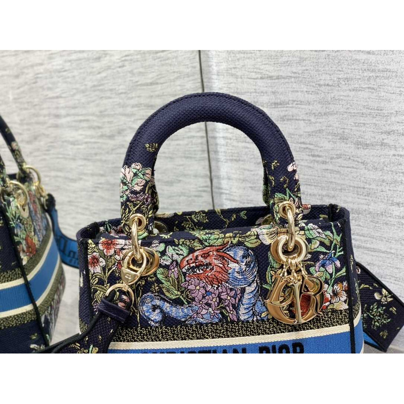 D*or medium lady d-lite bag embroidery black multicolor