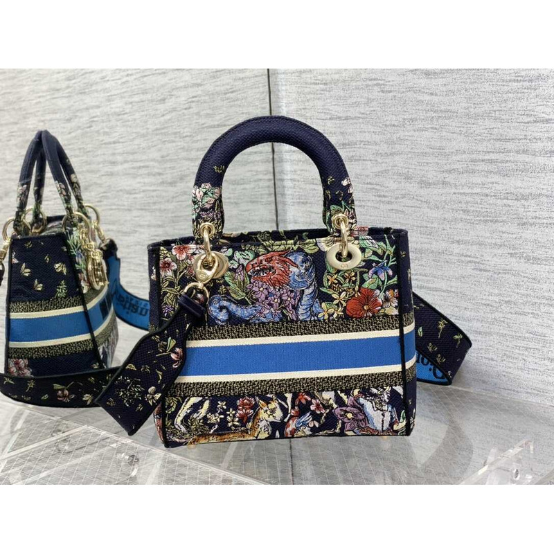D*or medium lady d-lite bag embroidery black multicolor