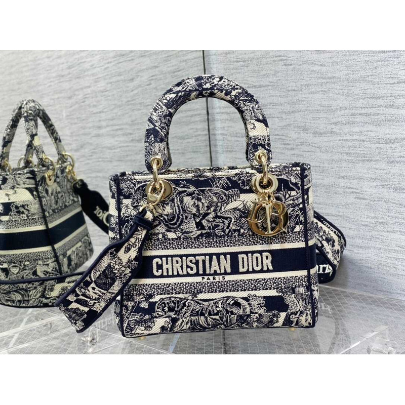 D*or  medium lady d-lite bag embroidery black multicolor