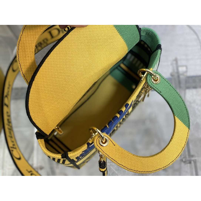 D*or medium lady d-lite bag embroidery yellow multicolor