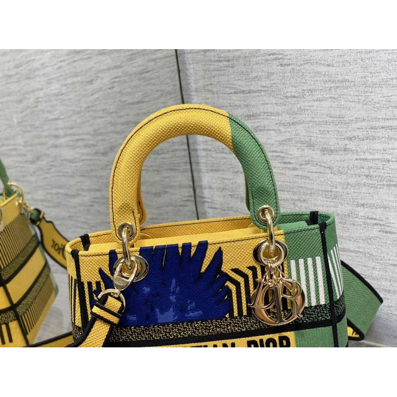 D*or medium lady d-lite bag embroidery yellow multicolor