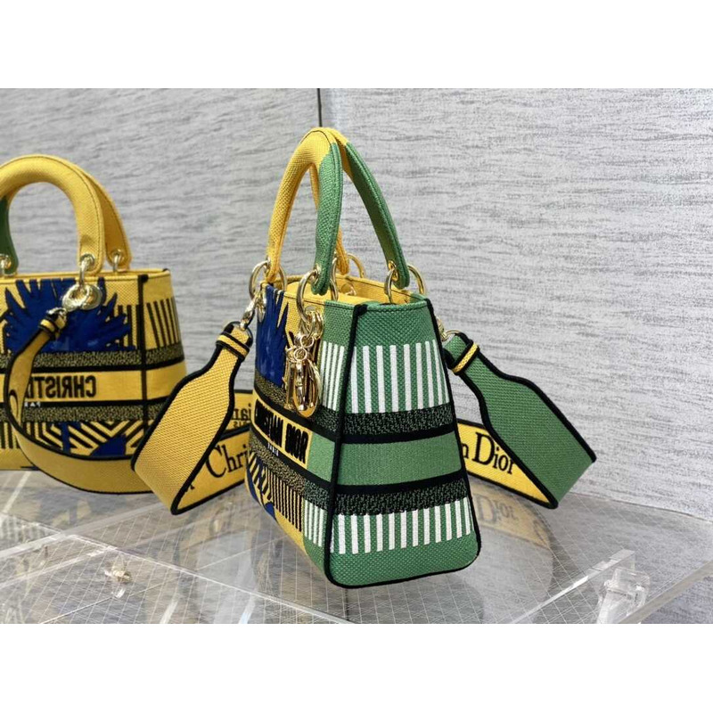 D*or medium lady d-lite bag embroidery yellow multicolor