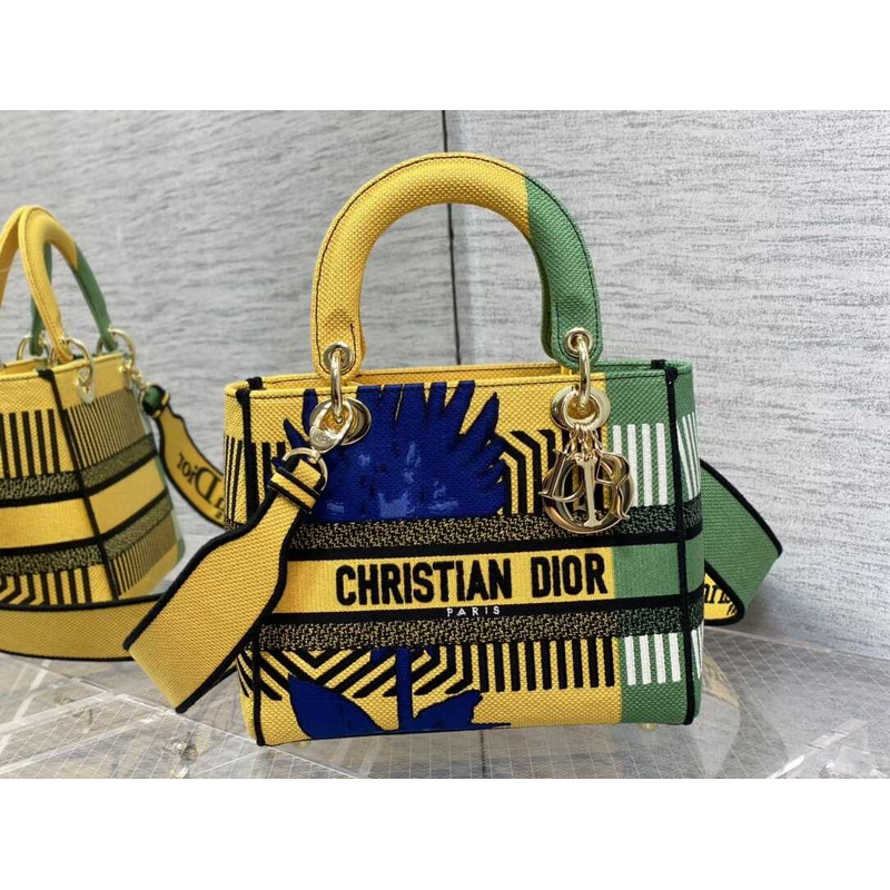 D*or medium lady d-lite bag embroidery yellow multicolor