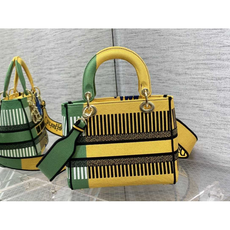 D*or medium lady d-lite bag embroidery yellow multicolor