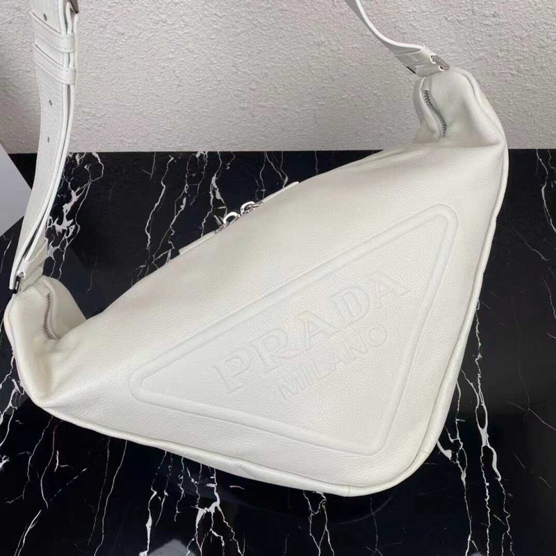 Pra*a pre-owned triangle logo embossed shoulder bag white