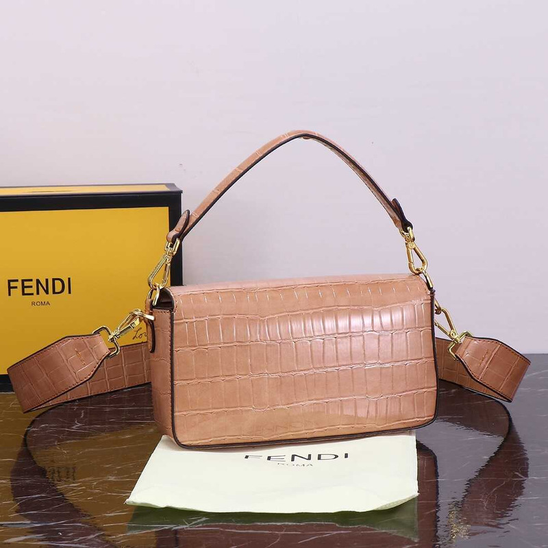F**di baguette handbag crocodile leather light brown