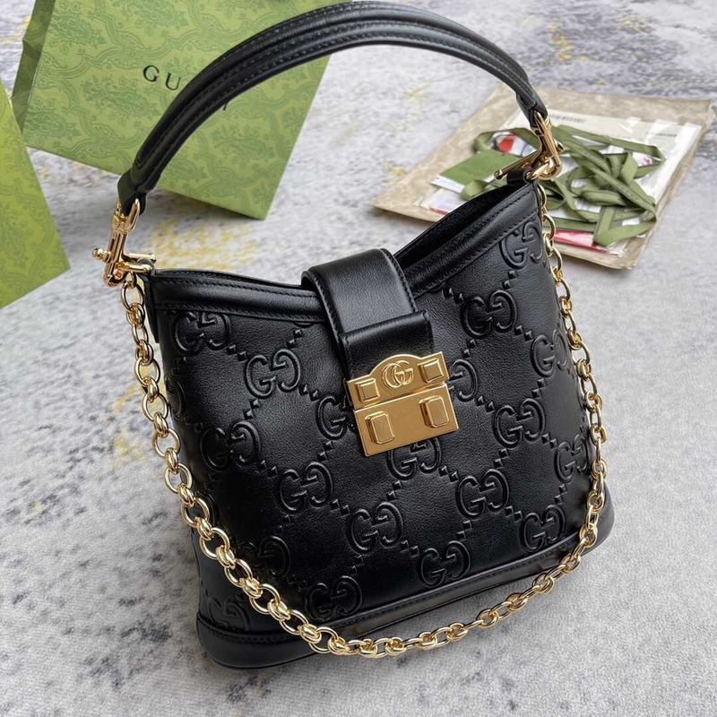 G*u*i  wonka gg up leather shoulder bag  black