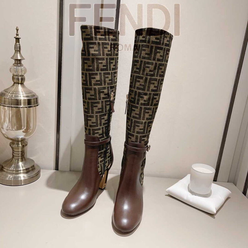 F**di delfina brown leather high heel boots