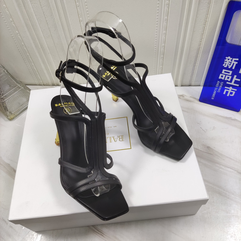 Balmain Ankle Strap High Heel Sandals Black