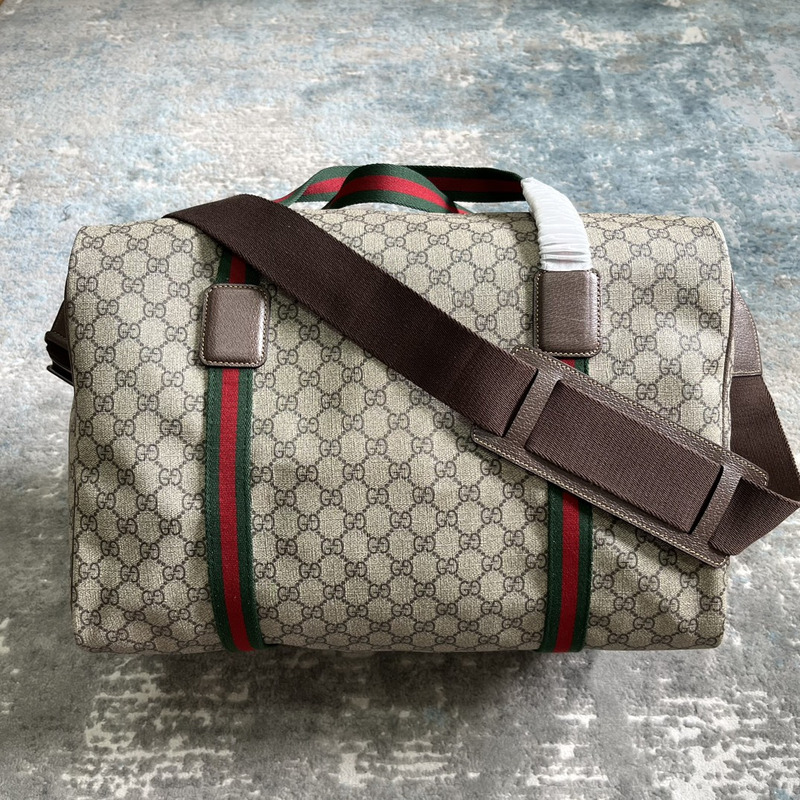 g*u*i savoy medium duffle bag beige/ebony gg S*p*e canvas with brown leather trim