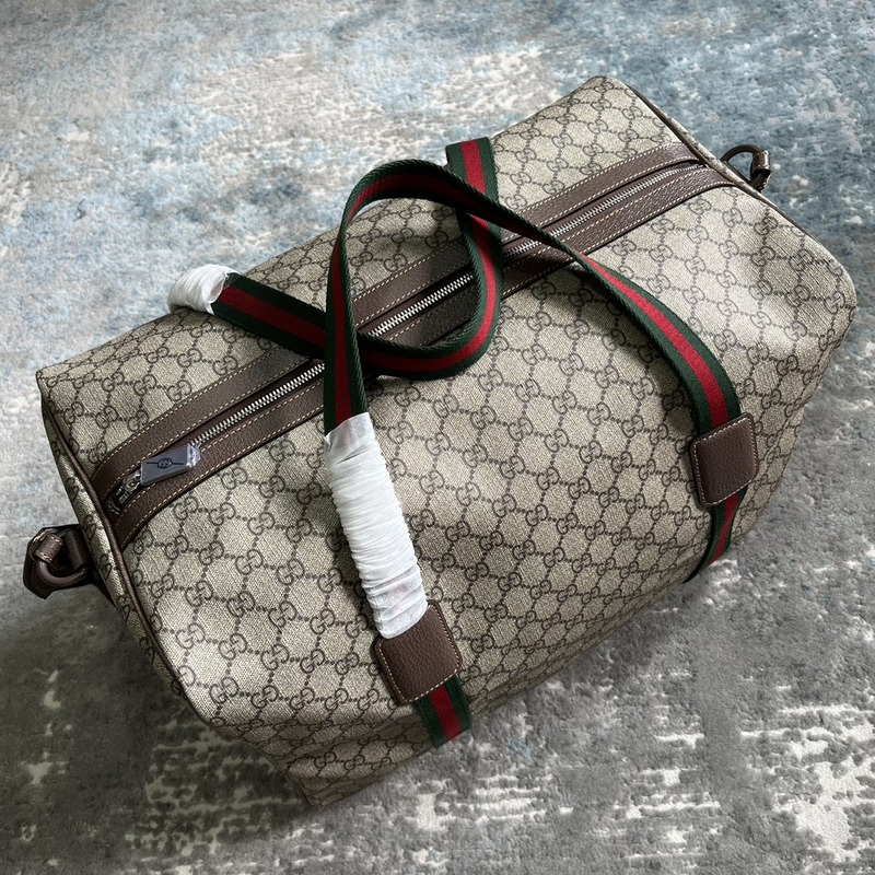 g*u*i savoy medium duffle bag beige/ebony gg S*p*e canvas with brown leather trim