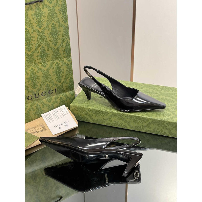 G*u*i ladies back lace up pumps leather black