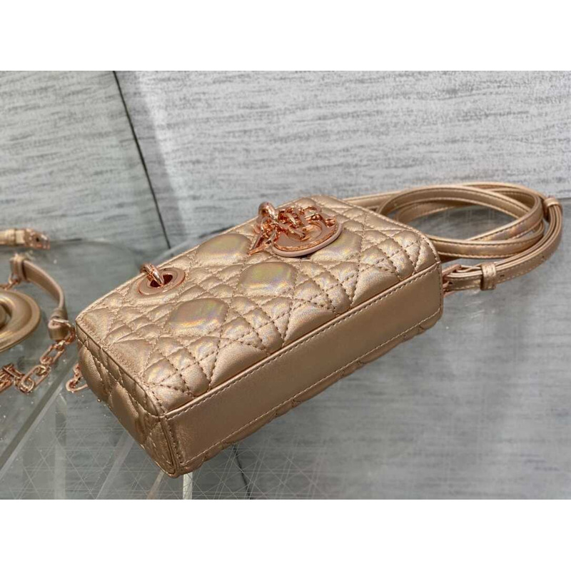 d*or lady d-joy S*per mini bag sheepskin champagne pink