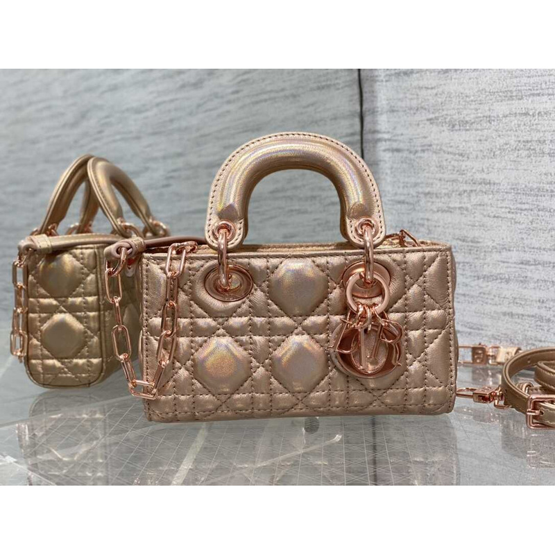 d*or lady d-joy S*per mini bag sheepskin champagne pink