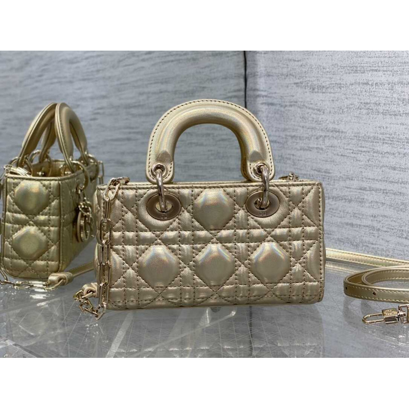 d*or lady d-joy S*per mini bag sheepskin champagne gold