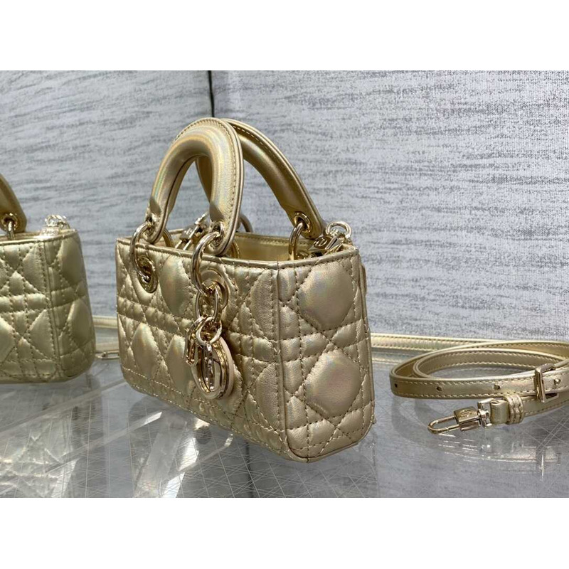 d*or lady d-joy S*per mini bag sheepskin champagne gold