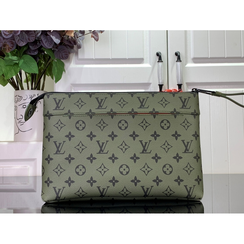 l**is V*t*n pochette voyage souple khaki green/vermillion red