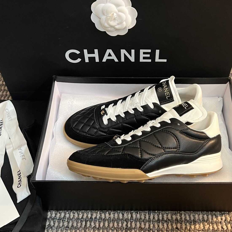 Ch*el calfskin & suede calfskin sneakers black