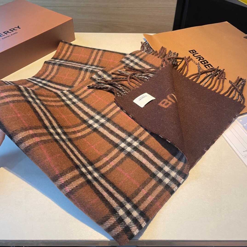 B**rry reversible check cashmere scarf brown