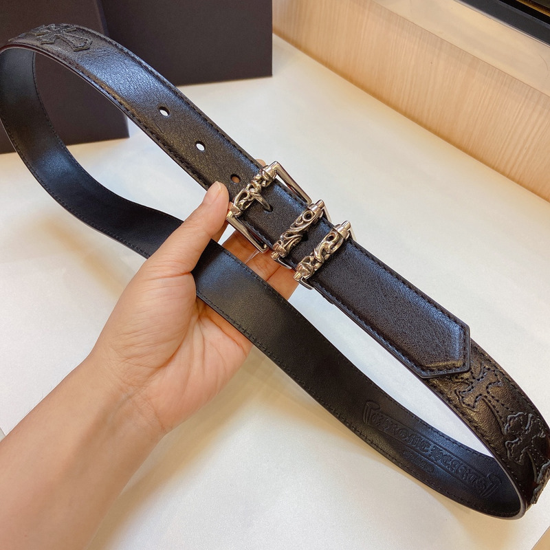 Ch*0me heart silver buckle leather belt black
