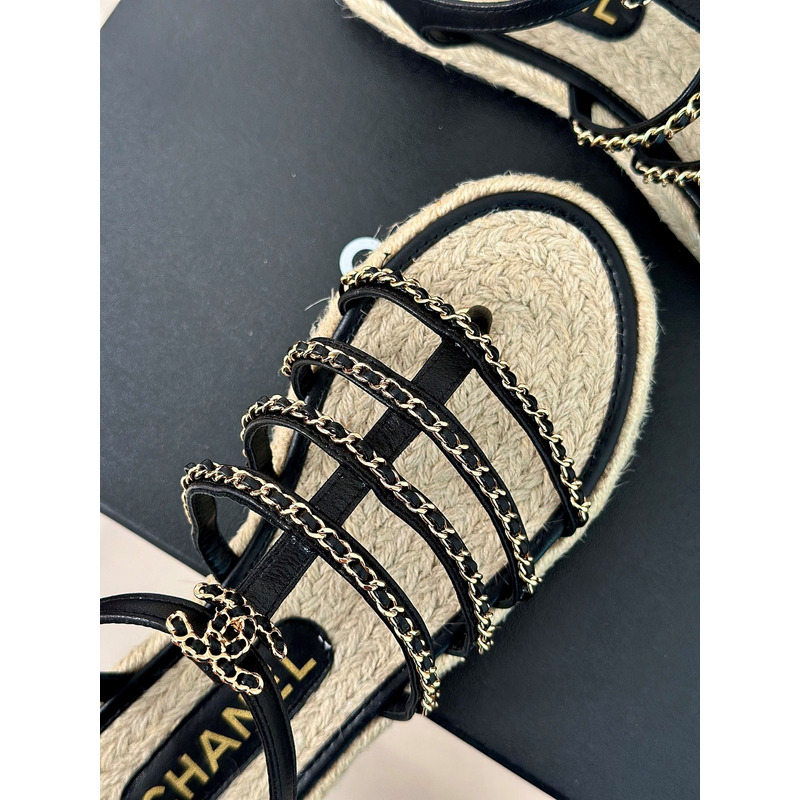 Ch*el sandals lambskin black