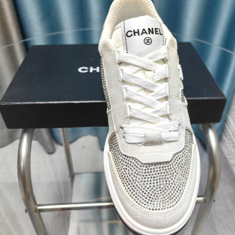 Ch*el cc 23c new silver grey crystals cc logo suede sneakers