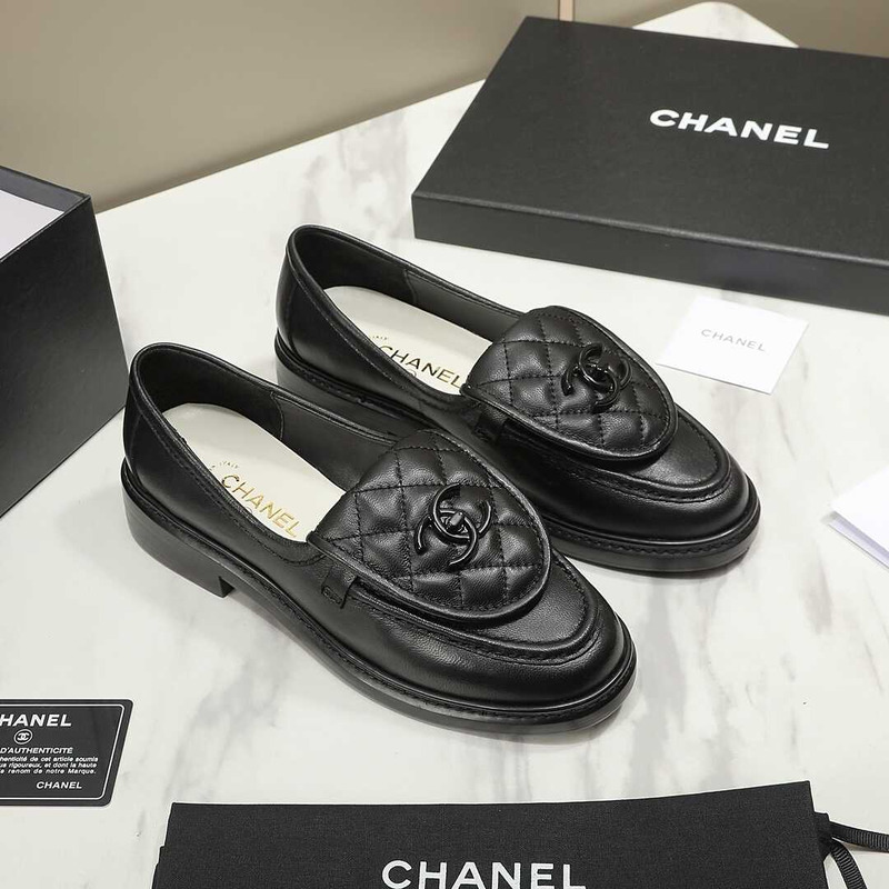 Ch*el lambskin moccasins loafers black