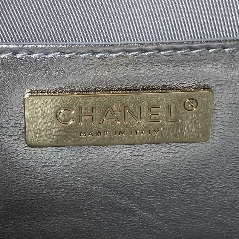 Ch*el star handbag metallic lambskin & gold-tone metal silver
