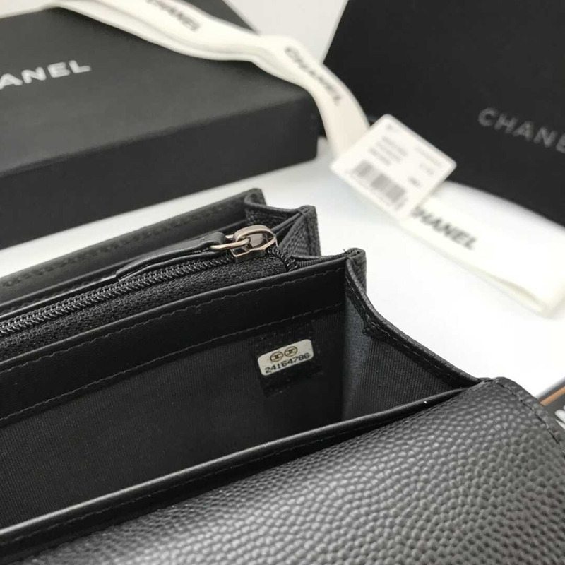 Ch*el caviar quilted large boy gusset flap wallet black
