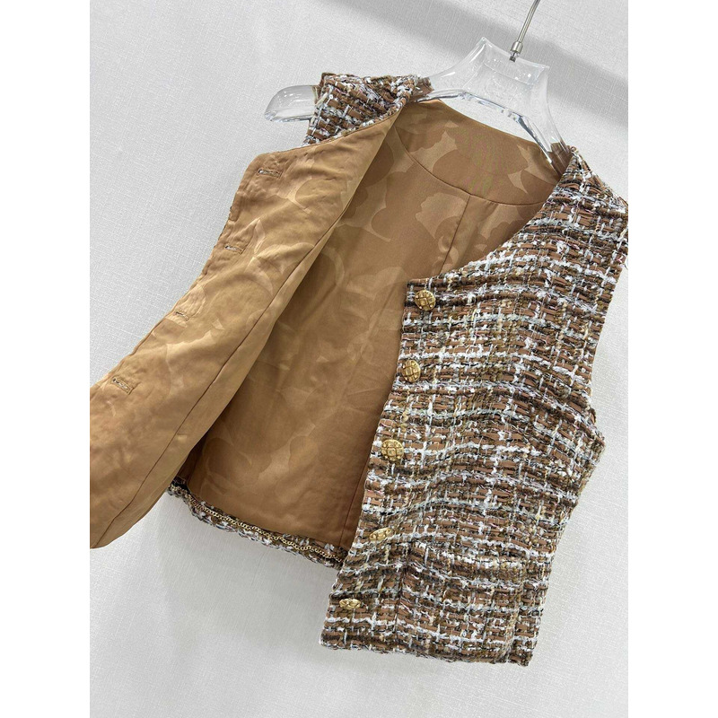 Ch*el tweed vest jacket multi color