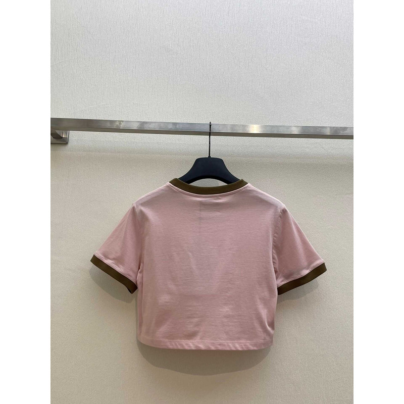 Miu Miu Embroidered Cotton Jersey T-shirt Alabaster Pink