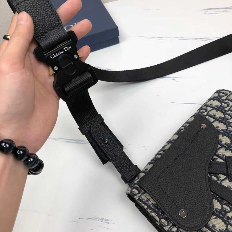 D*or saddle messenger bag beige and black oblique printed fabric and black grained cowhide leather