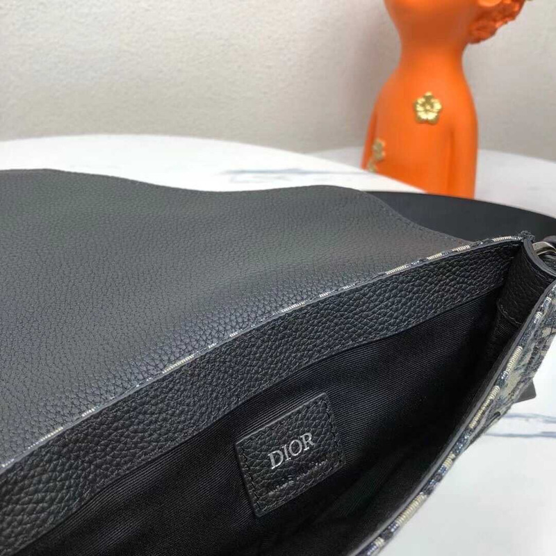 D*or saddle messenger bag beige and black oblique printed fabric and black grained cowhide leather