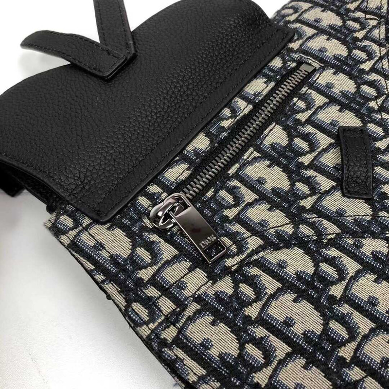 D*or saddle messenger bag beige and black oblique printed fabric and black grained cowhide leather