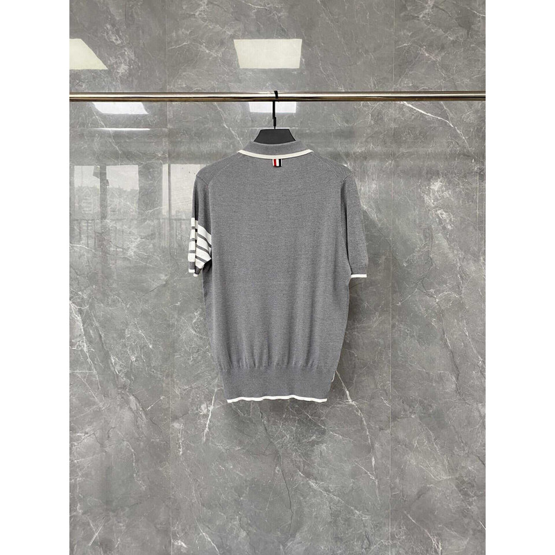 Thom Browne Cotton 4-Bar Short Sleeve Polo Gray