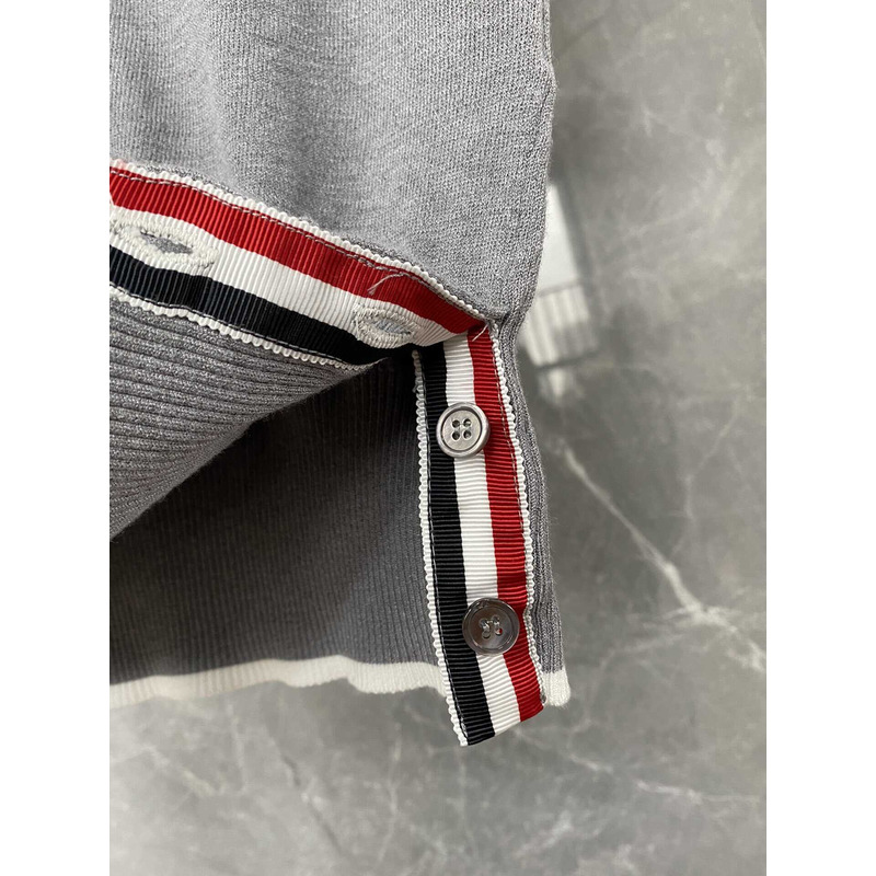 Thom Browne Cotton 4-Bar Short Sleeve Polo Gray