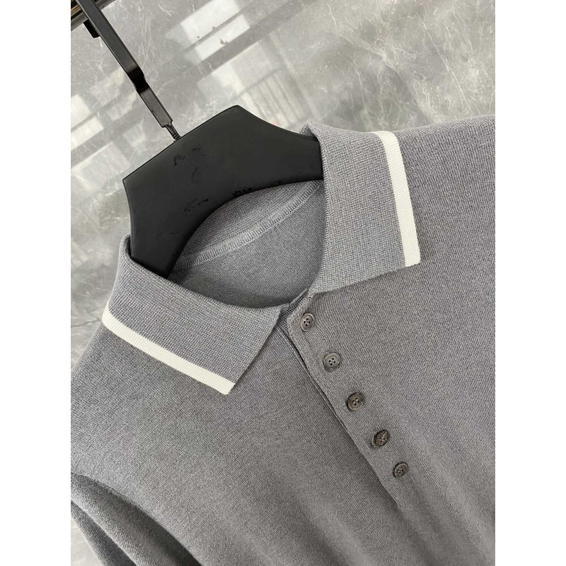 Thom Browne Cotton 4-Bar Short Sleeve Polo Gray