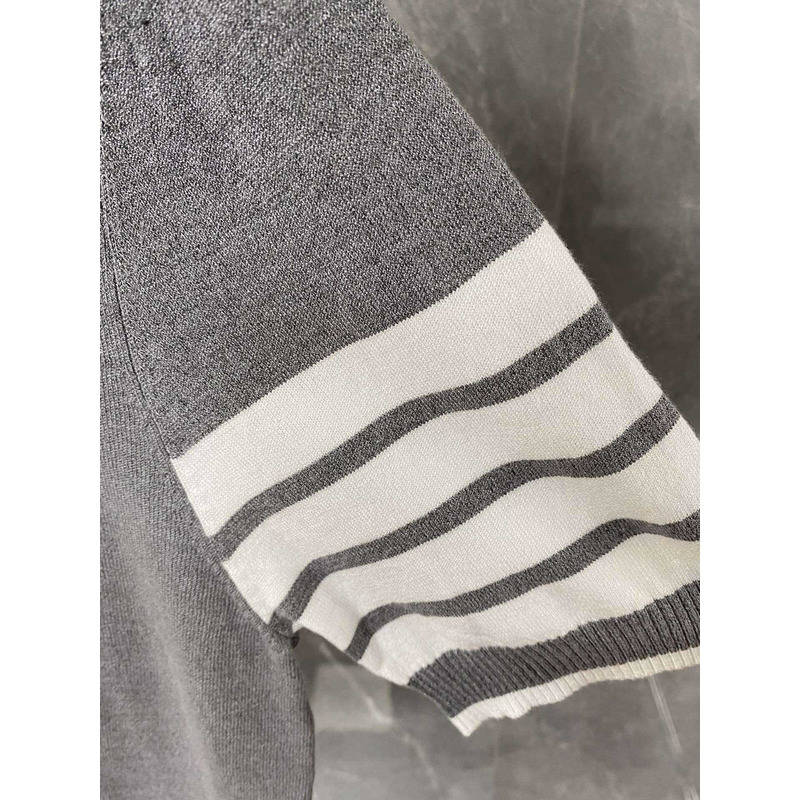 Thom Browne Cotton 4-Bar Short Sleeve Polo Gray